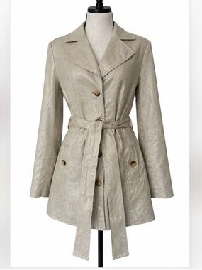 Linen Cotton Blend Metallic Spring Trench Coat Chic Classic Statement